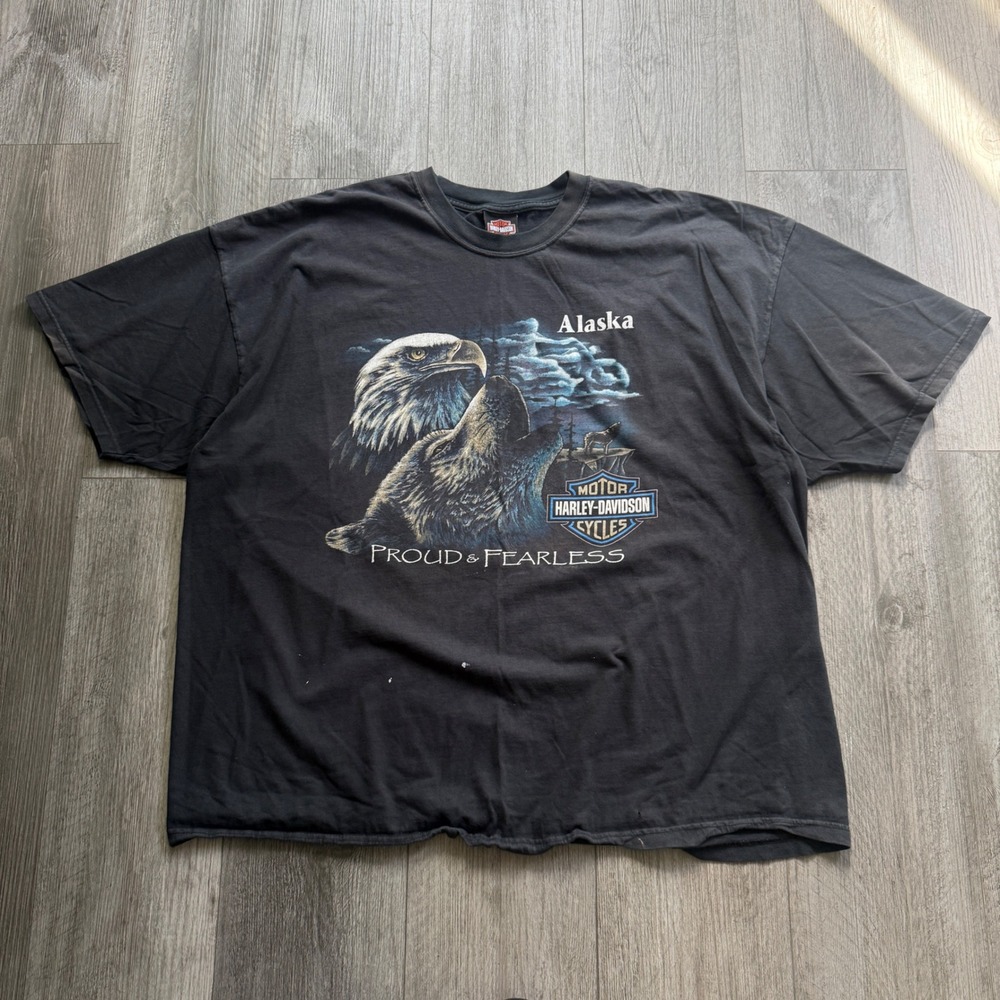 Vintage Harley-Davidson 2XL Alaska Tee Kenai Peninsula Eagle Bear 1997 Faded